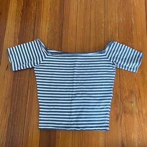 White and blue horizontal striped Crop top
